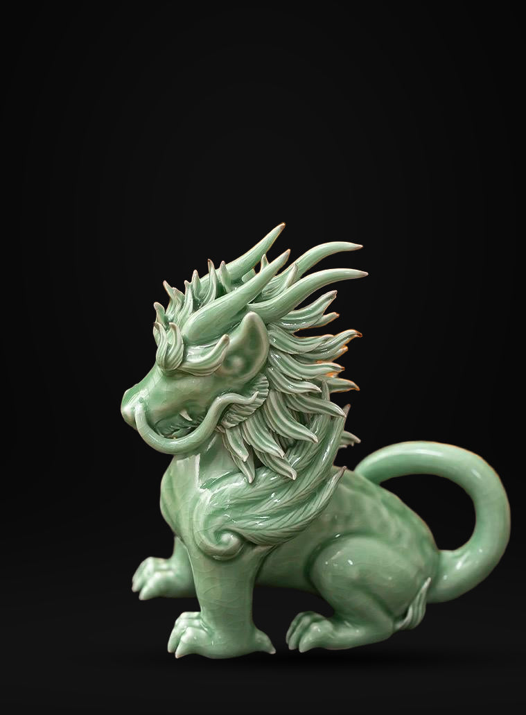 Funny Pixiu Qilin Tea Pet Jingdezhen Ceramic, Quirky Feng Shui Decor, Cute Kylin Tea Companion, Good Luck Wealth Wealth Charm Office Gift