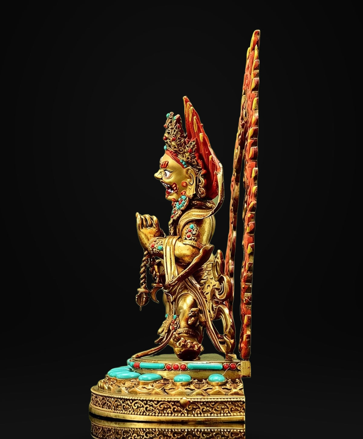 Gilt Brass Vajrapani Statue Wrathful Tibetan Buddhist Deity Mahabala Home Altar Decor Turquoise Inlaid Protection Guardian Bodhisattva