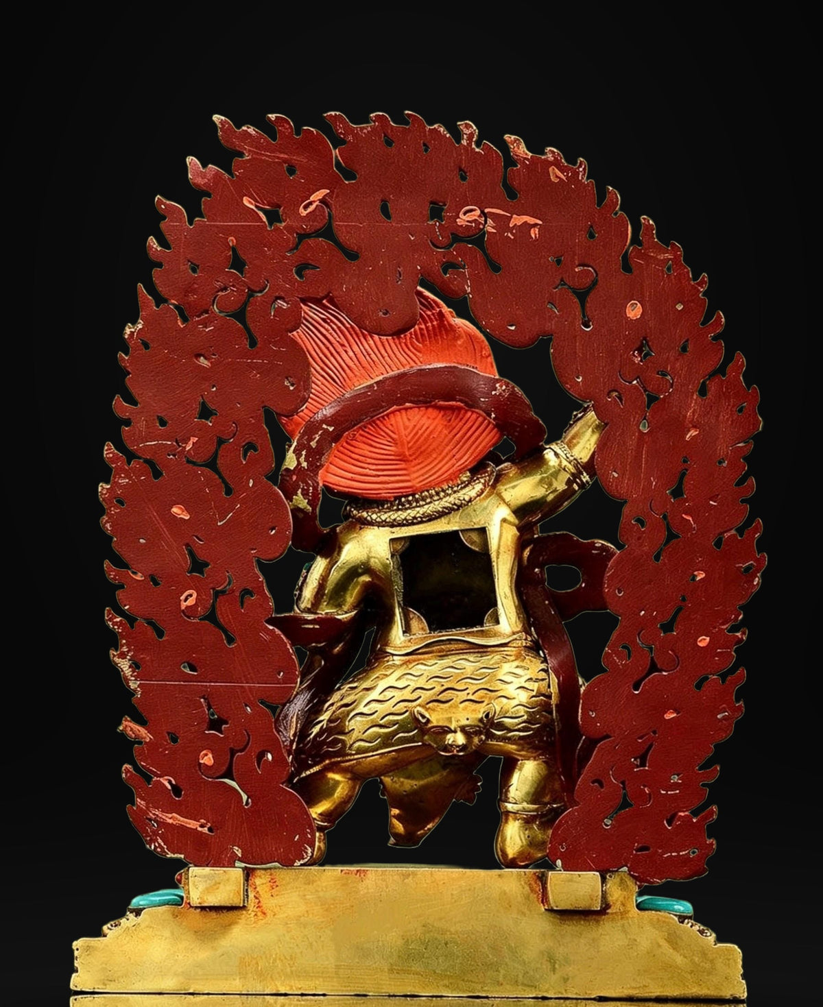 Gilt Brass Vajrapani Statue Wrathful Tibetan Buddhist Deity Mahabala Home Altar Decor Turquoise Inlaid Protection Guardian Bodhisattva