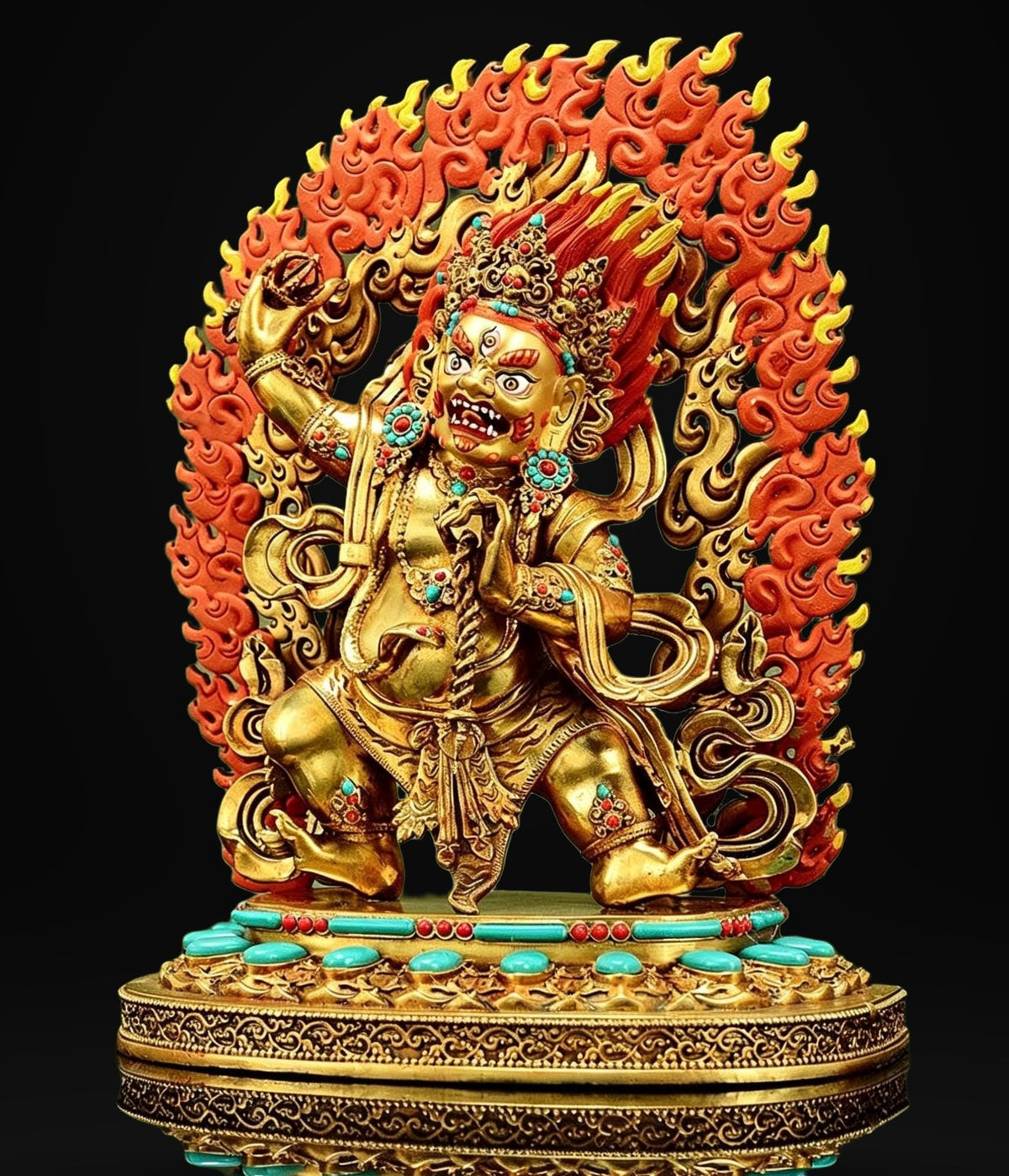 Gilt Brass Vajrapani Statue Wrathful Tibetan Buddhist Deity Mahabala Home Altar Decor Turquoise Inlaid Protection Guardian Bodhisattva