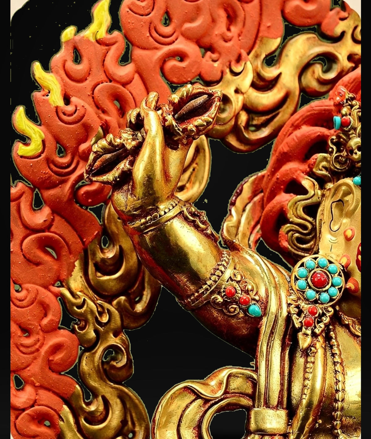 Gilt Brass Vajrapani Statue Wrathful Tibetan Buddhist Deity Mahabala Home Altar Decor Turquoise Inlaid Protection Guardian Bodhisattva
