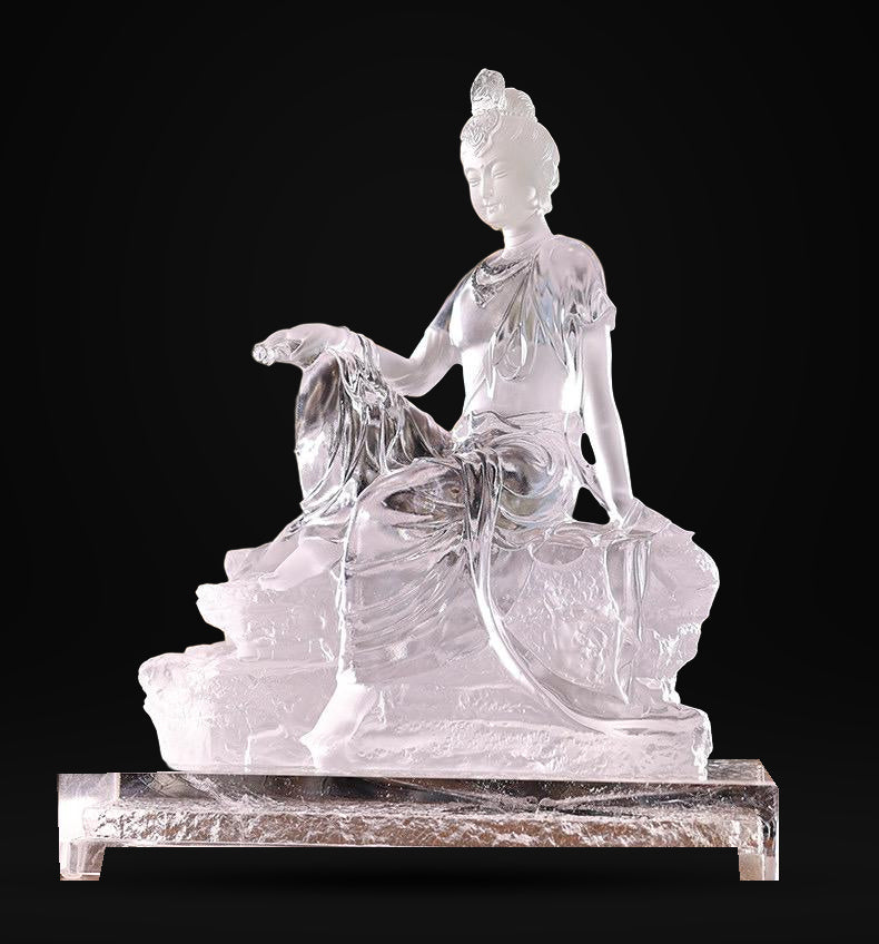 Colored Glaze Guanyin Statue • Avalokiteshvara Buddha Sculpture • Water Moon Guanyin for Home Altar • Zen Buddhist Decor • Feng Shui Gift