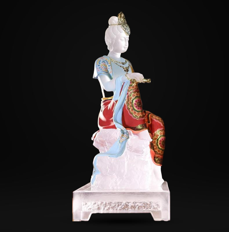 Colored Glaze Guanyin Statue • Avalokiteshvara Buddha Sculpture • Water Moon Guanyin for Home Altar • Zen Buddhist Decor • Feng Shui Gift