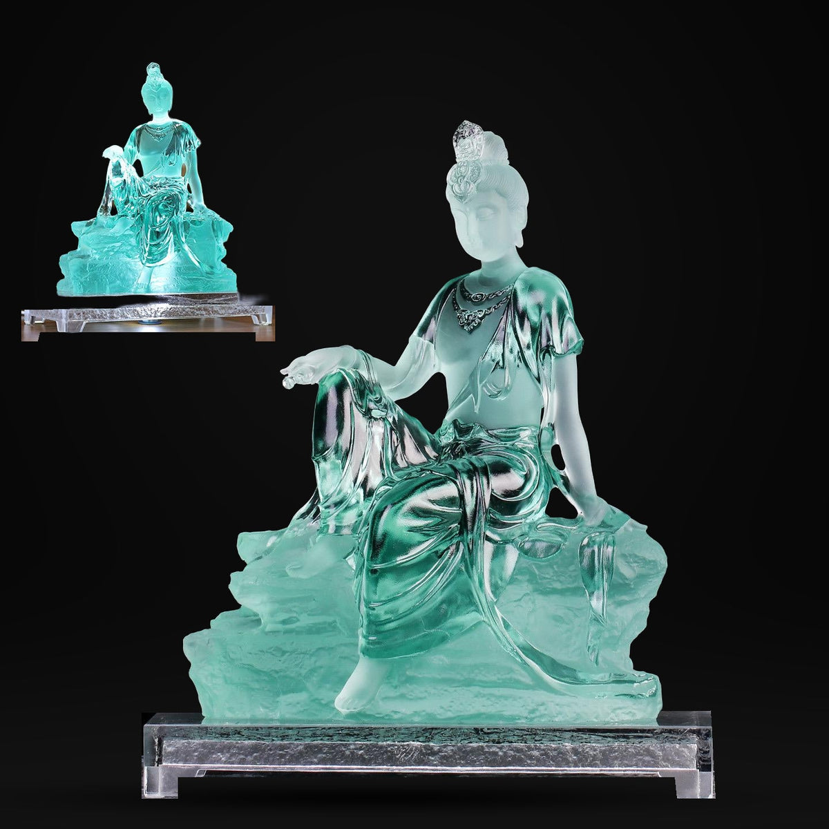 Colored Glaze Guanyin Statue • Avalokiteshvara Buddha Sculpture • Water Moon Guanyin for Home Altar • Zen Buddhist Decor • Feng Shui Gift