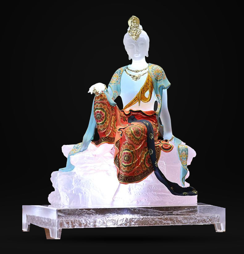 Colored Glaze Guanyin Statue • Avalokiteshvara Buddha Sculpture • Water Moon Guanyin for Home Altar • Zen Buddhist Decor • Feng Shui Gift