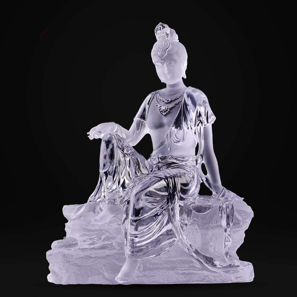 Colored Glaze Guanyin Statue • Avalokiteshvara Buddha Sculpture • Water Moon Guanyin for Home Altar • Zen Buddhist Decor • Feng Shui Gift