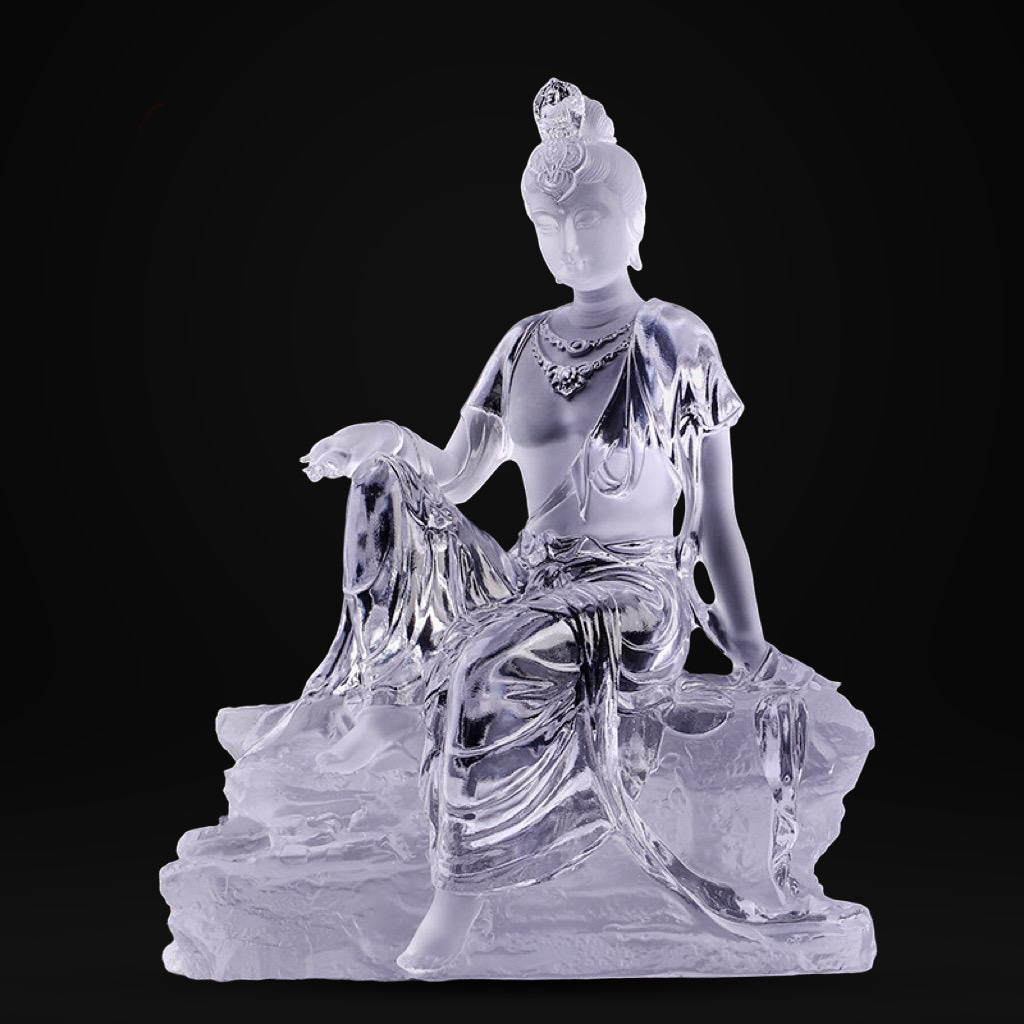 Colored Glaze Guanyin Statue • Avalokiteshvara Buddha Sculpture • Water Moon Guanyin for Home Altar • Zen Buddhist Decor • Feng Shui Gift