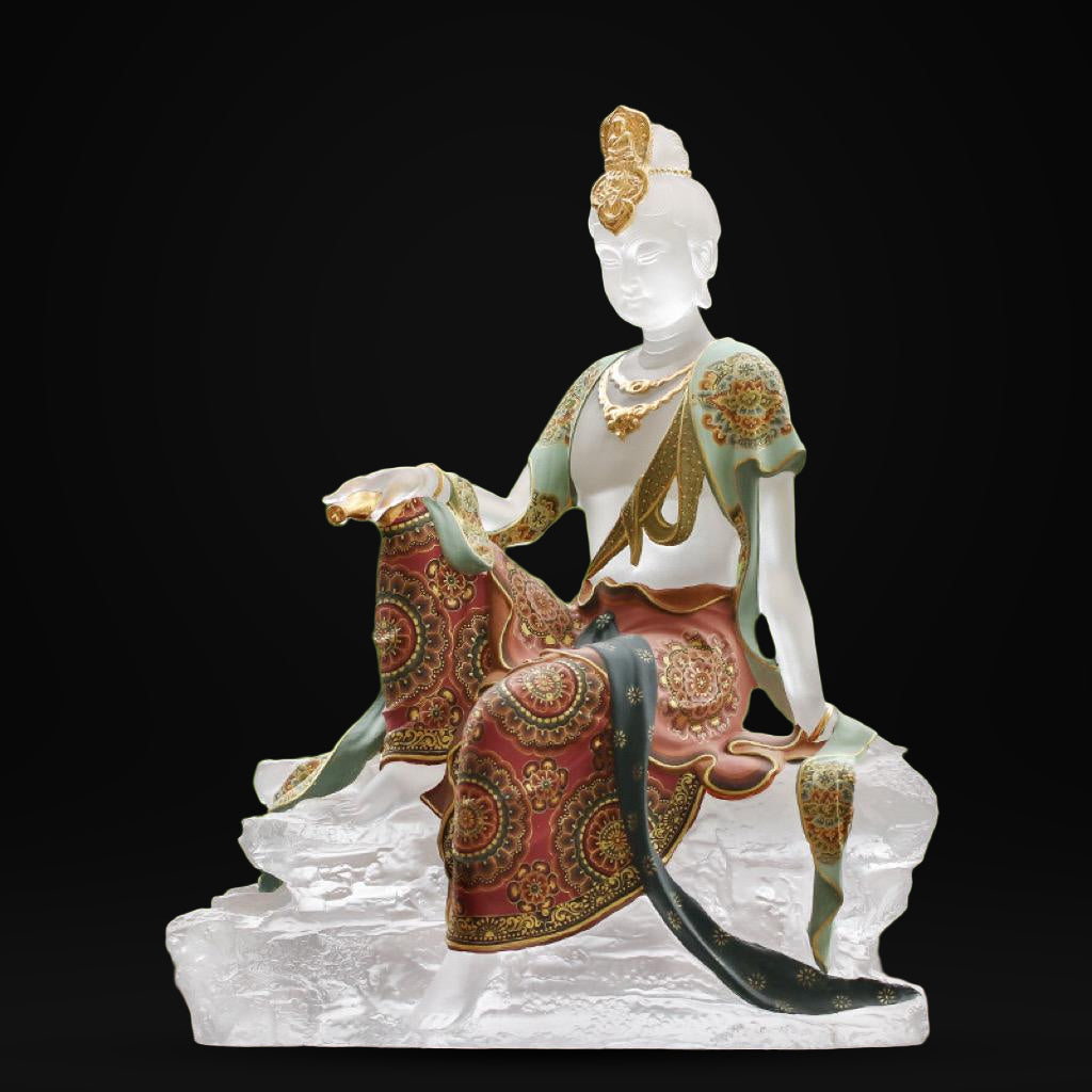 Colored Glaze Guanyin Statue • Avalokiteshvara Buddha Sculpture • Water Moon Guanyin for Home Altar • Zen Buddhist Decor • Feng Shui Gift