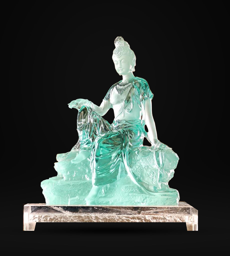 Colored Glaze Guanyin Statue • Avalokiteshvara Buddha Sculpture • Water Moon Guanyin for Home Altar • Zen Buddhist Decor • Feng Shui Gift