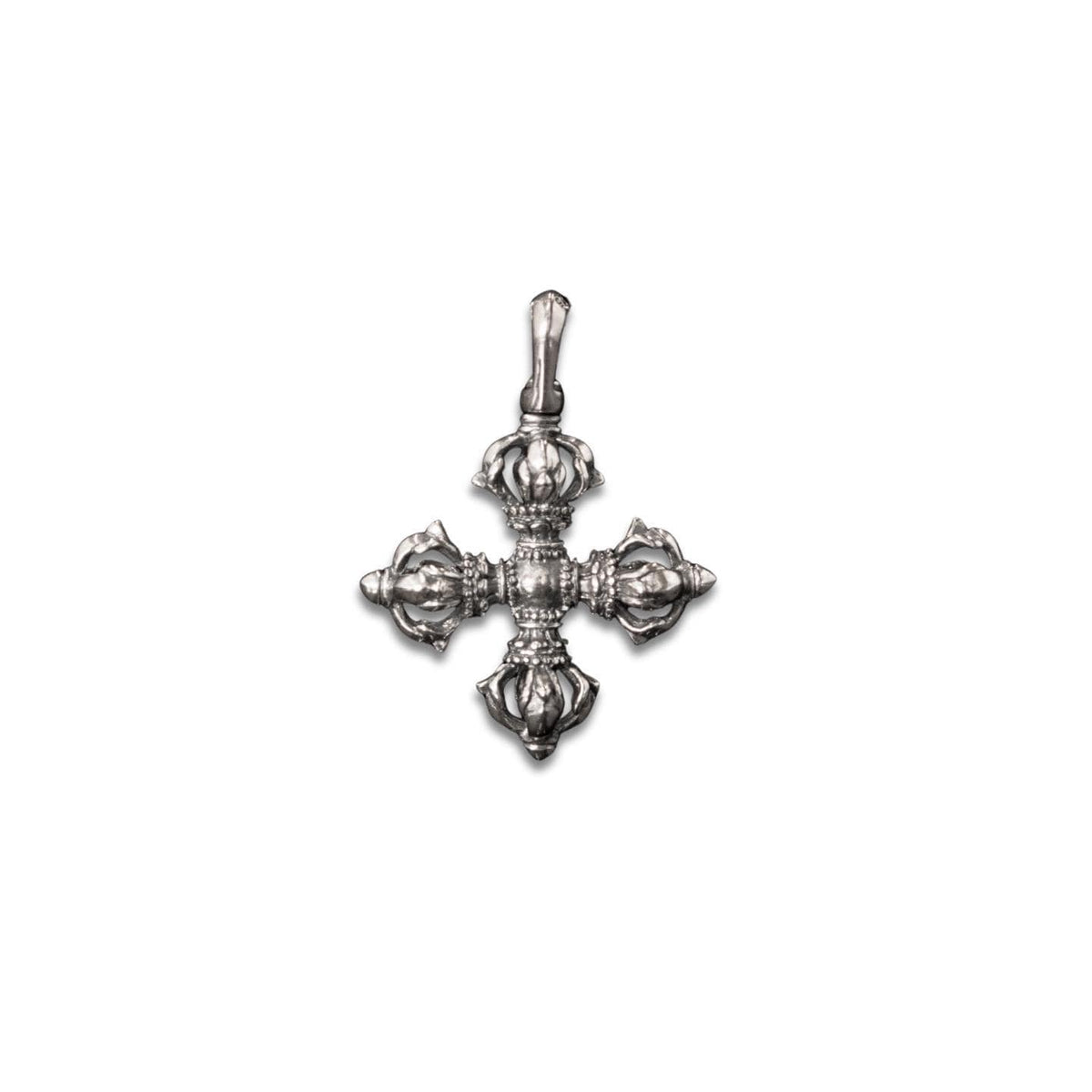Vintage 925 Silver Vajra Cross Pendant, Retro Oxidized Dorje Necklace for Men Women, Buddhist Phurba Charm, Punk Gothic Streetwear Jewelry