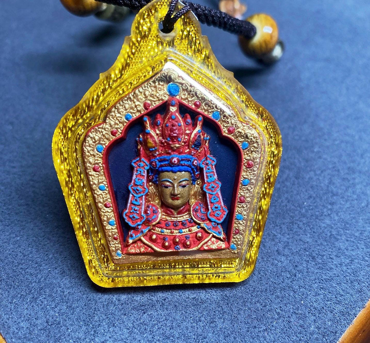 Handpainted Jowo Rinpoche Tsa Tsa, Tibetan Buddha Sacred Medicine Clay Amulet, Mineral Pigment Gau Box Pendant, Miniature Thangka Gift