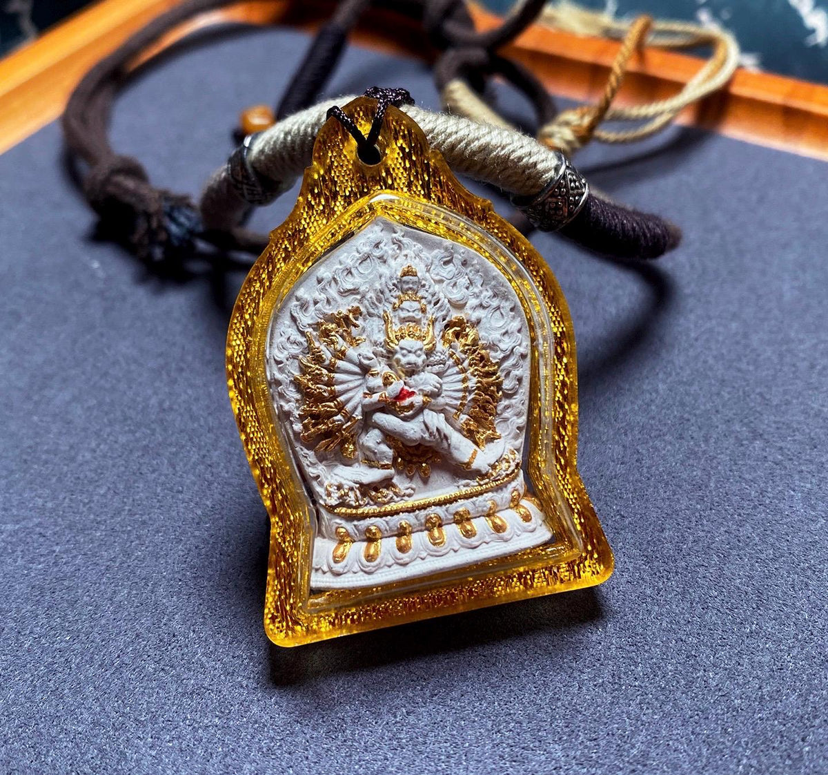 Handpainted Yamantaka Tsa Tsa Pendant, Mineral Pigment Miniature Thangka, Tibetan Sacred Ash Amulet, Buddhist Wrathful Deity Necklace