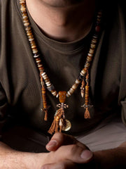 EverestArtStudios Tibetan-Style Twisted Goat Horn Mala Bracelet | 108 Beads | Original Design | Handmade Buddhist Prayer Beads