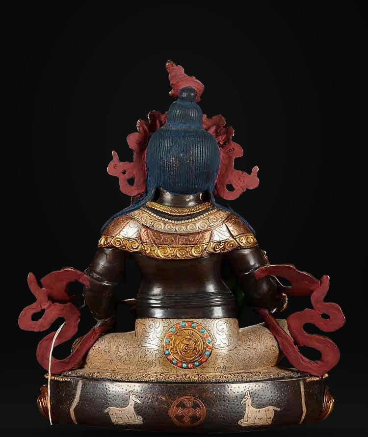 Nepalese Yellow Jambhala Statue, Copper Gold Silver Plated Wealth God Statue, Handmade Tibetan Buddhist Shrine Altar Home Decor