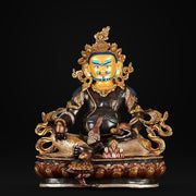 Nepalese Yellow Jambhala Statue, Copper Gold Silver Plated Wealth God Statue, Handmade Tibetan Buddhist Shrine Altar Home Decor