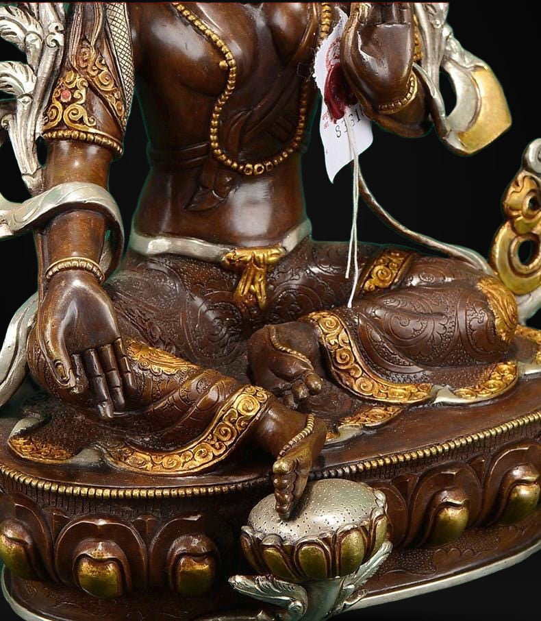 Nepalese Green Tara Statue, Copper Gold Silver Plated Buddhist Goddess Statue, Handmade Tibetan Shrine Altar Home Desktop Decor