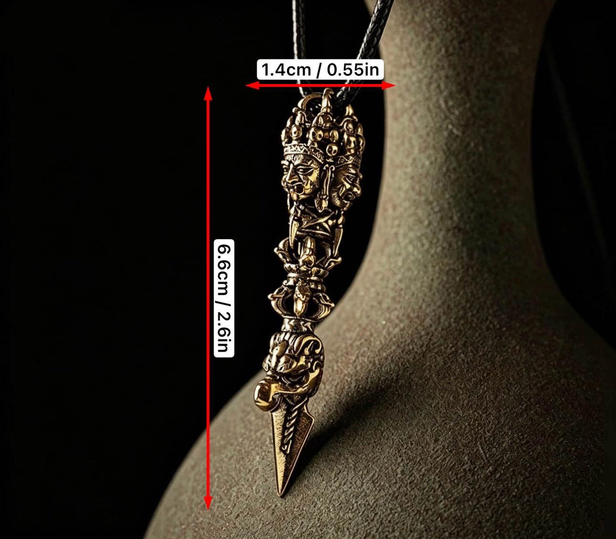 Nepalese Copper Three Faced Phurba Pendant, Handcrafted Ucchusma Kila Dagger Amulet, Sacred Tibetan Buddhist Protection Necklace Jewelry
