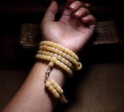EverestArtStudios Natural White Bodhi Root 108 Bead Bracelet, Tibetan Prayer Mala, Wrap Meditation Bracelet, Buddhist Mala Necklace
