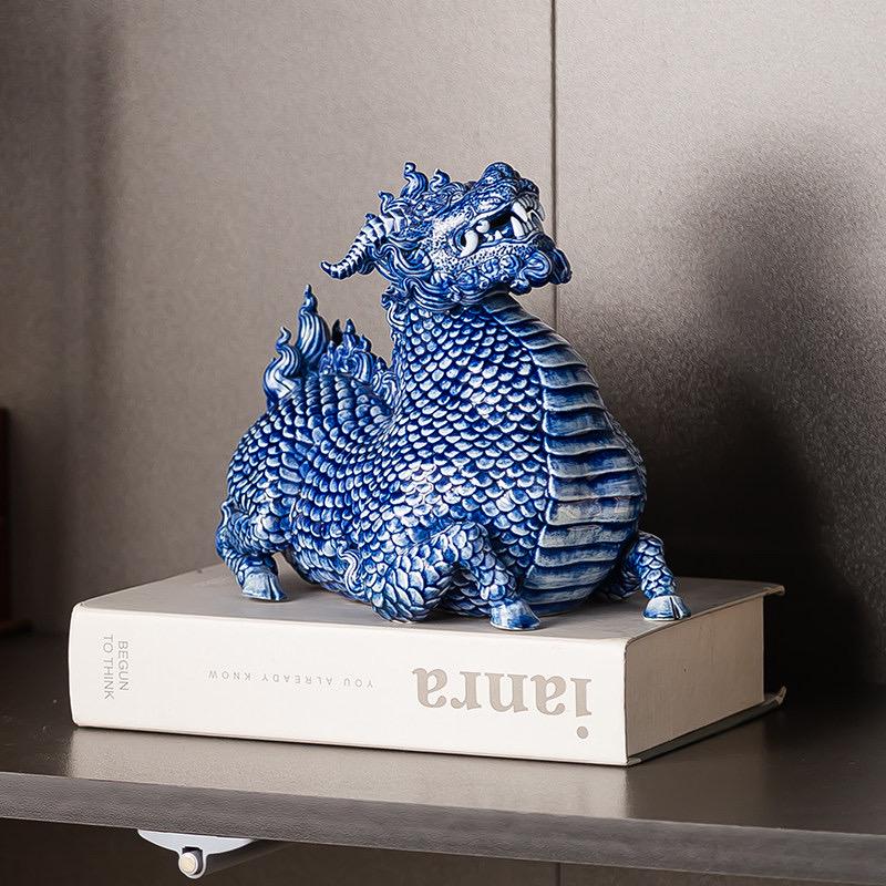 Jingdezhen Ceramic Water Qilin Tea Pet Incense Burner, Creative Mythical Beast Statue, Oriental Home Office Desk Decor Wealth Gift