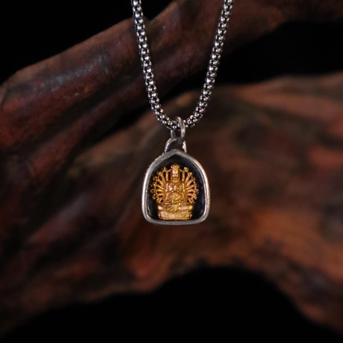 Handmade 925 Silver 24k Gold Gau Box Pendant, Vintage 8 Guardian Buddhas Amulet, Sacred Tibetan Protection Locket Jewelry Gift