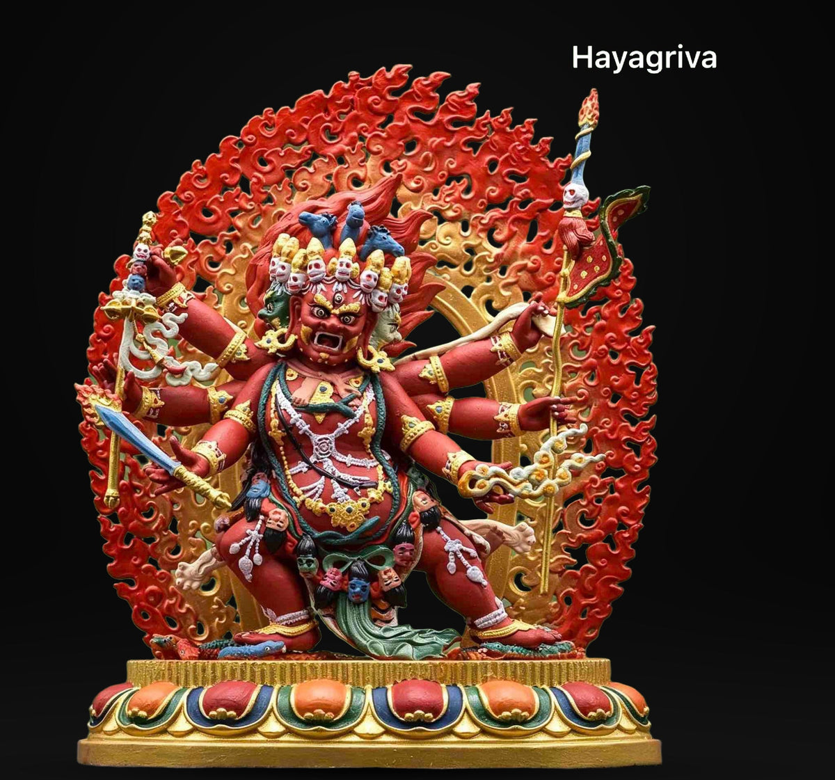 Painted Solid Copper Hayagriva Statue 15cm, Handcrafted Tibetan Buddhist Wrathful Guardian Deity, Vajrayana Altar Decor Gift