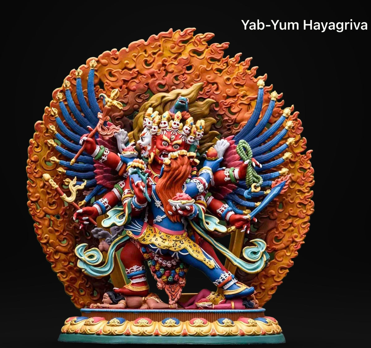 Painted Solid Copper Hayagriva Statue 15cm, Handcrafted Tibetan Buddhist Wrathful Guardian Deity, Vajrayana Altar Decor Gift