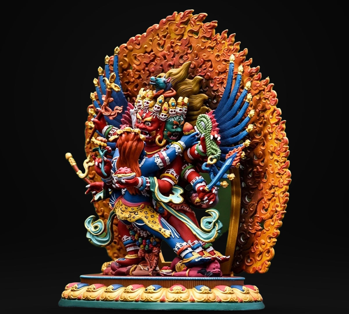 Painted Solid Copper Hayagriva Statue 15cm, Handcrafted Tibetan Buddhist Wrathful Guardian Deity, Vajrayana Altar Decor Gift