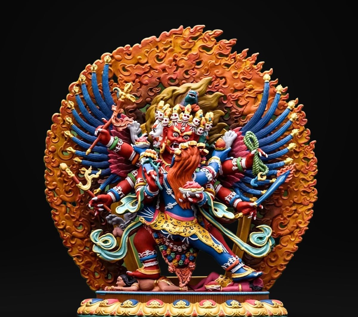 Painted Solid Copper Hayagriva Statue 15cm, Handcrafted Tibetan Buddhist Wrathful Guardian Deity, Vajrayana Altar Decor Gift