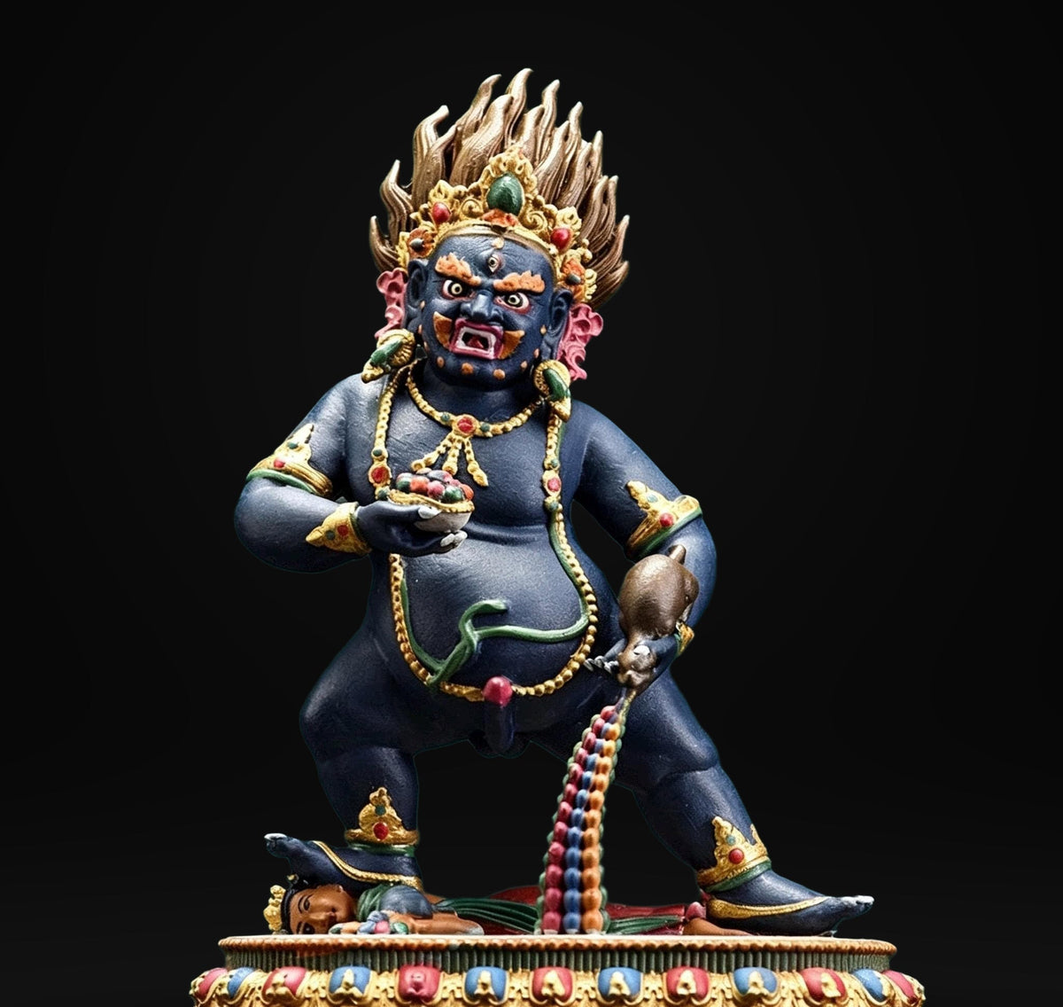 Painted Solid Copper Kagyu Mahakala Statue 11cm, Handcrafted Tibetan Buddhist Guardian Deity, Portable Vajrayana Altar Decor Gift