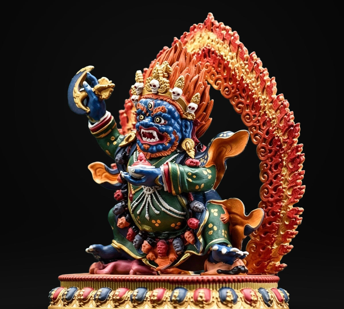 Painted Solid Copper Kagyu Mahakala Statue 11cm, Handcrafted Tibetan Buddhist Guardian Deity, Portable Vajrayana Altar Decor Gift