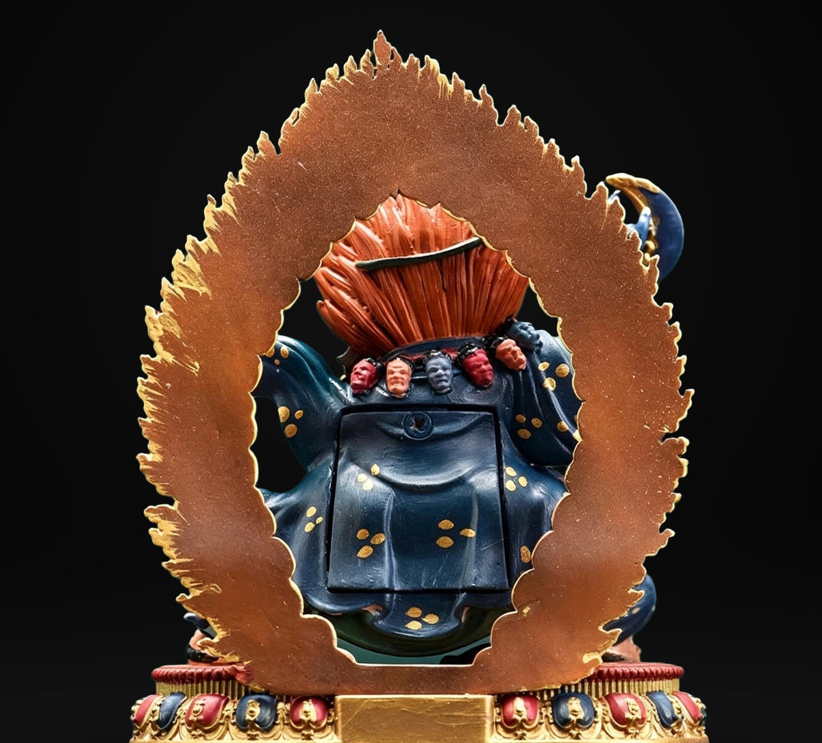 Painted Solid Copper Kagyu Mahakala Statue 11cm, Handcrafted Tibetan Buddhist Guardian Deity, Portable Vajrayana Altar Decor Gift