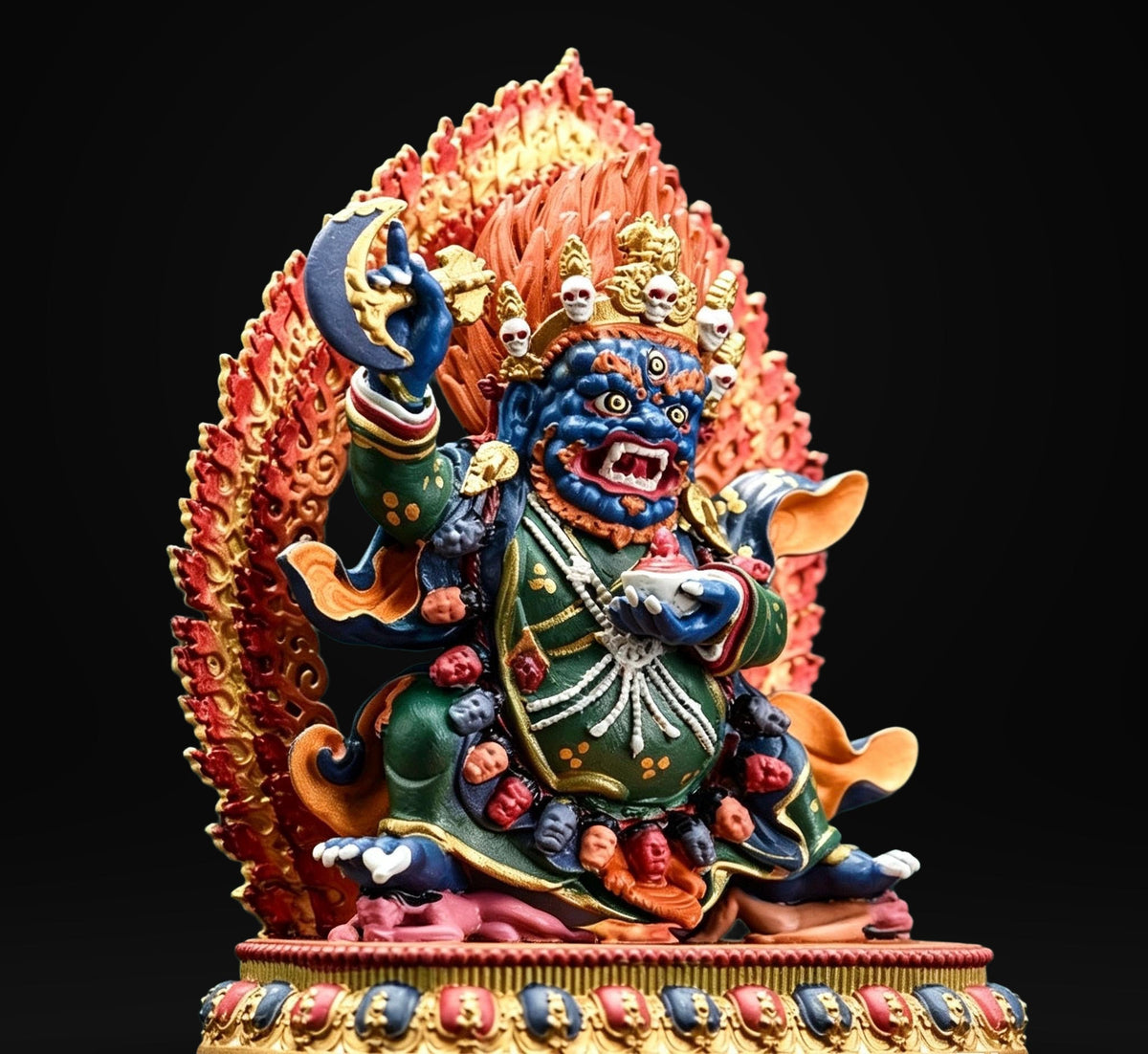Painted Solid Copper Kagyu Mahakala Statue 11cm, Handcrafted Tibetan Buddhist Guardian Deity, Portable Vajrayana Altar Decor Gift
