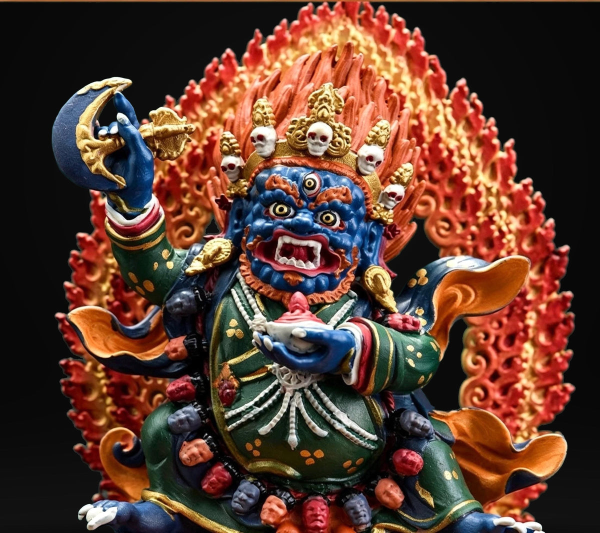 Painted Solid Copper Kagyu Mahakala Statue 11cm, Handcrafted Tibetan Buddhist Guardian Deity, Portable Vajrayana Altar Decor Gift