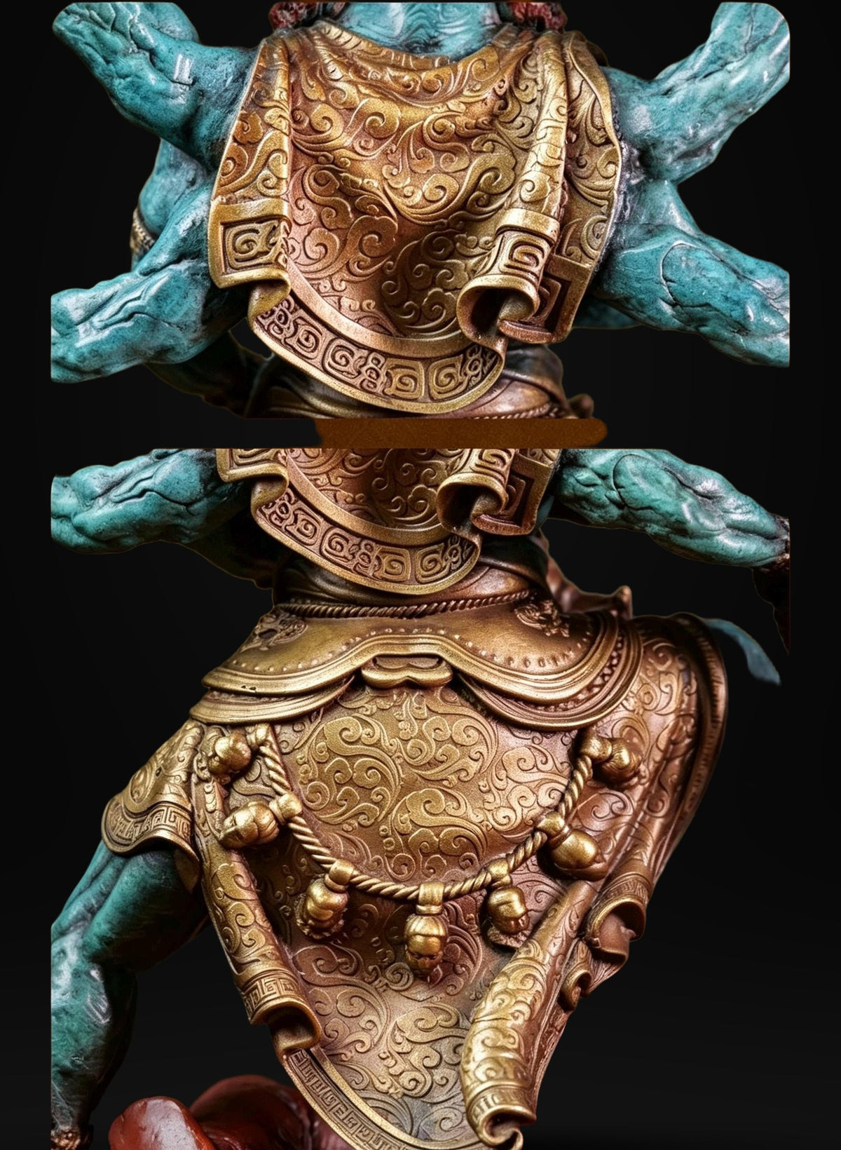 Brass Six Armed Mahakala Statue 25cm, Handcrafted Tibetan Buddhist Three Headed Wrathful Deity, Vajrayana Altar Decor Gift