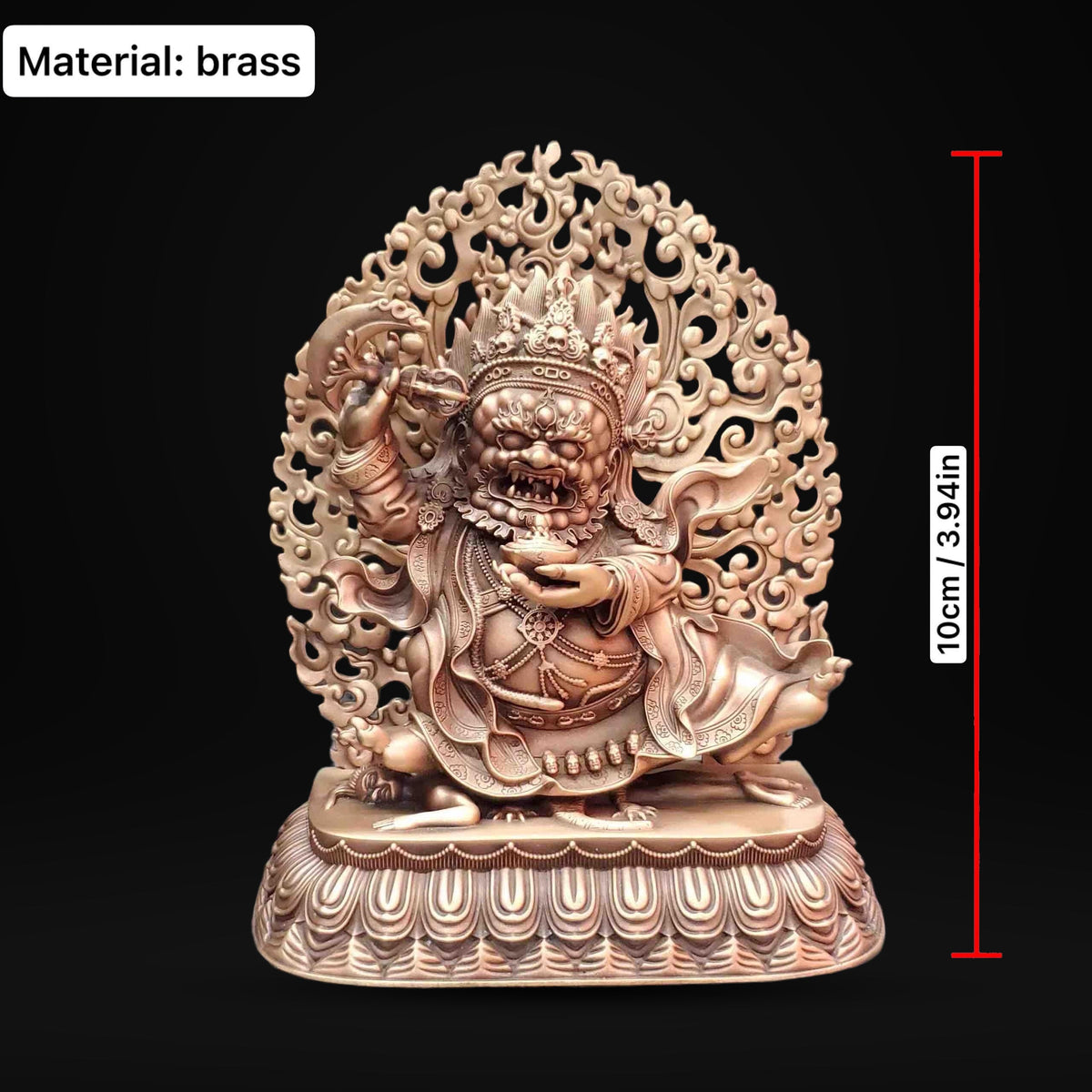 Nepalese Copper Two Armed Mahakala Statue, Handcrafted Karma Kagyu Protector Shrine Figurine, Sacred Tibetan Buddhist Altar Decor Gift