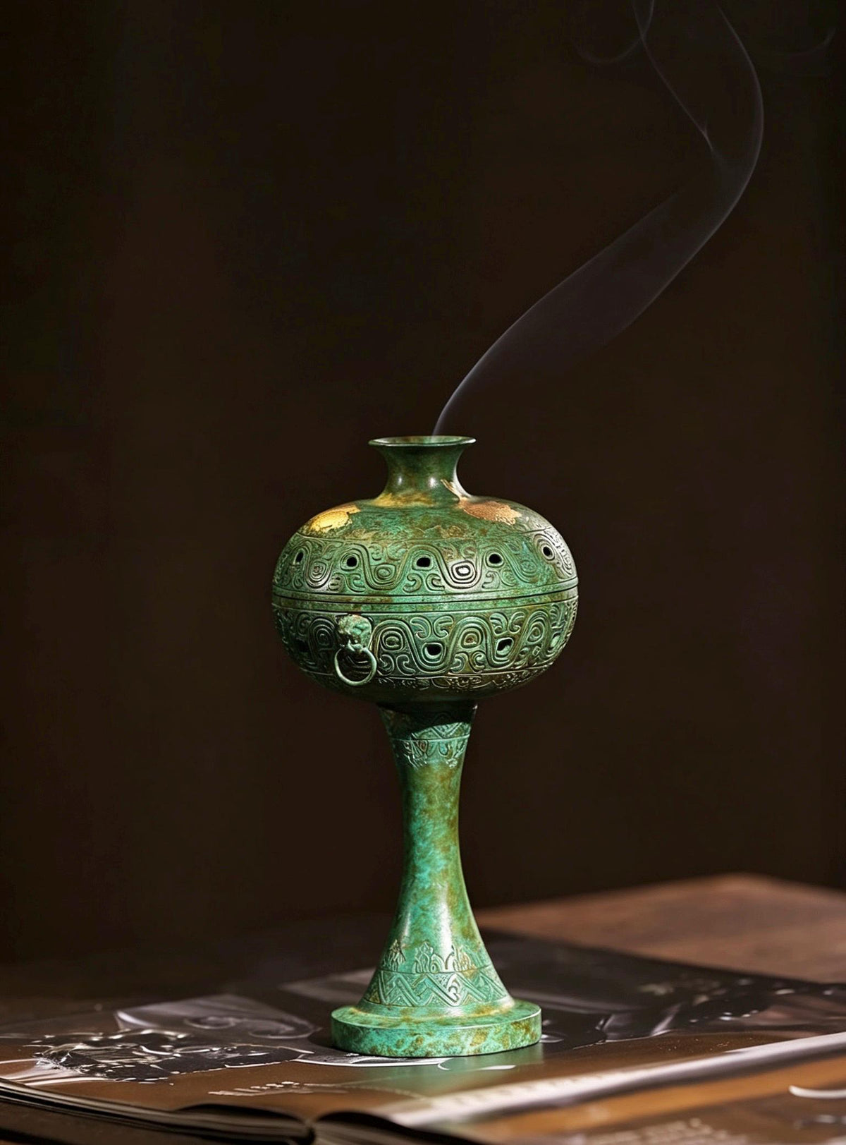 Brass Antique Green Incense Burner, Chinese Song Style Coil Cone Burner, Boshan Dragon Censer, Tea Room Sanctuary Meditation Gift
