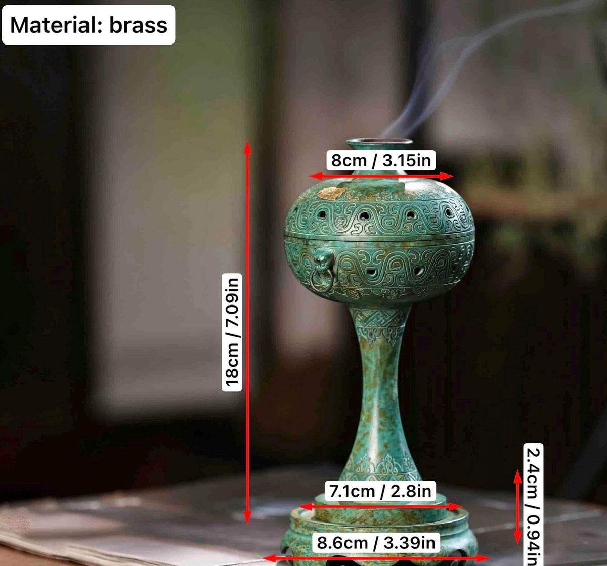 Brass Antique Green Incense Burner, Chinese Song Style Coil Cone Burner, Boshan Dragon Censer, Tea Room Sanctuary Meditation Gift