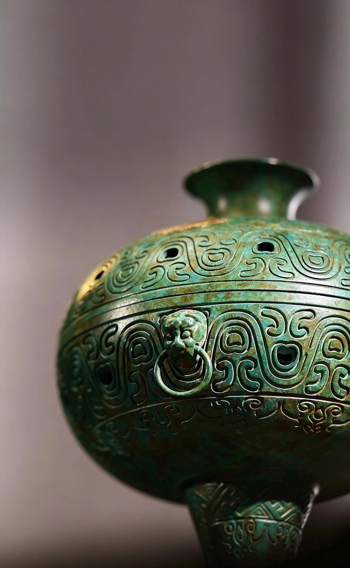Brass Antique Green Incense Burner, Chinese Song Style Coil Cone Burner, Boshan Dragon Censer, Tea Room Sanctuary Meditation Gift