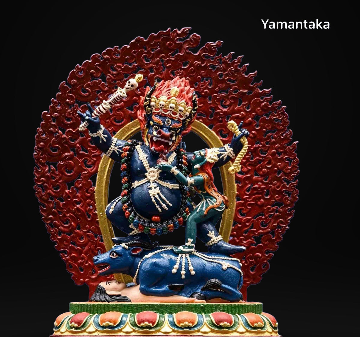 Painted Solid Copper Hayagriva Statue 15cm, Handcrafted Tibetan Buddhist Wrathful Guardian Deity, Vajrayana Altar Decor Gift