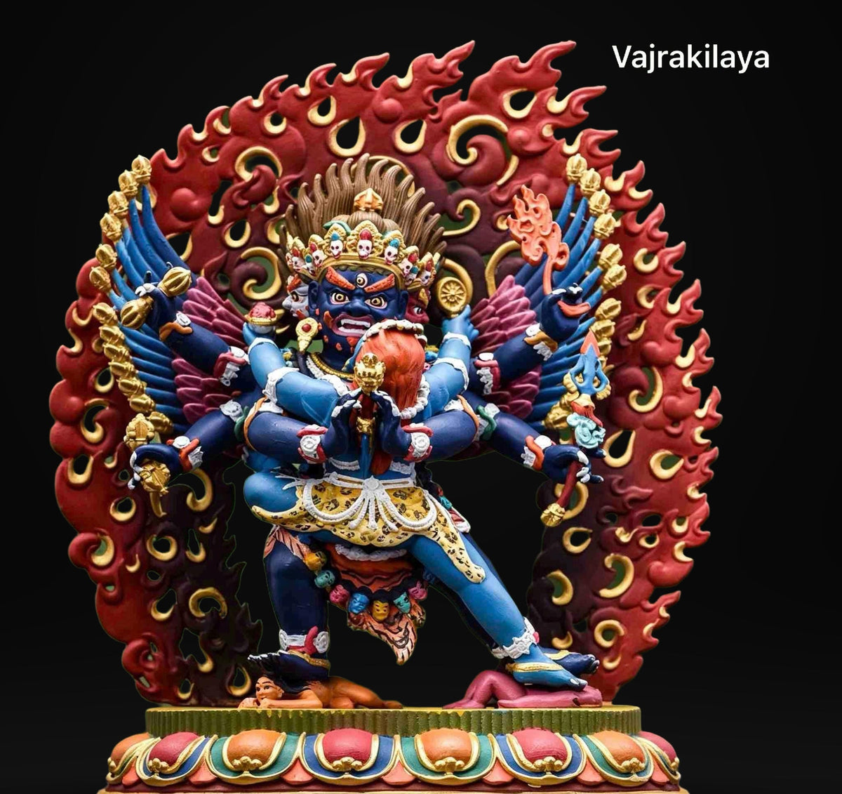 Painted Solid Copper Hayagriva Statue 15cm, Handcrafted Tibetan Buddhist Wrathful Guardian Deity, Vajrayana Altar Decor Gift
