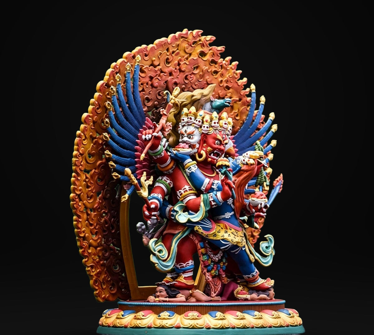 Painted Solid Copper Hayagriva Statue 15cm, Handcrafted Tibetan Buddhist Wrathful Guardian Deity, Vajrayana Altar Decor Gift