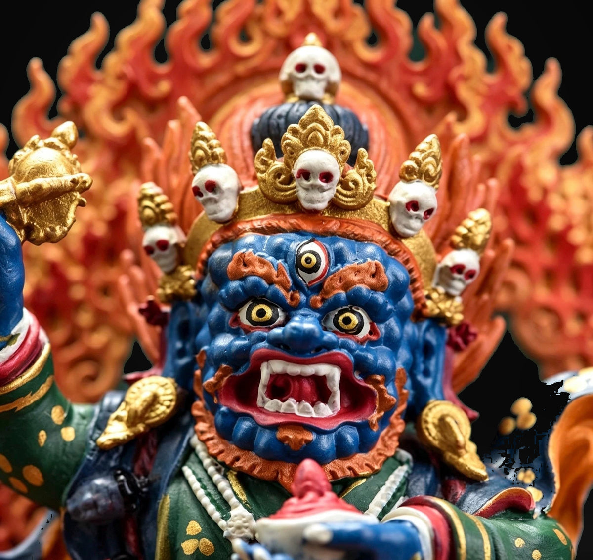 Painted Solid Copper Kagyu Mahakala Statue 11cm, Handcrafted Tibetan Buddhist Guardian Deity, Portable Vajrayana Altar Decor Gift