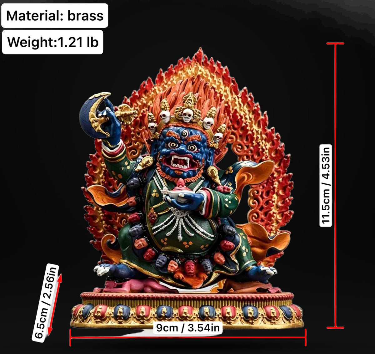 Painted Solid Copper Kagyu Mahakala Statue 11cm, Handcrafted Tibetan Buddhist Guardian Deity, Portable Vajrayana Altar Decor Gift