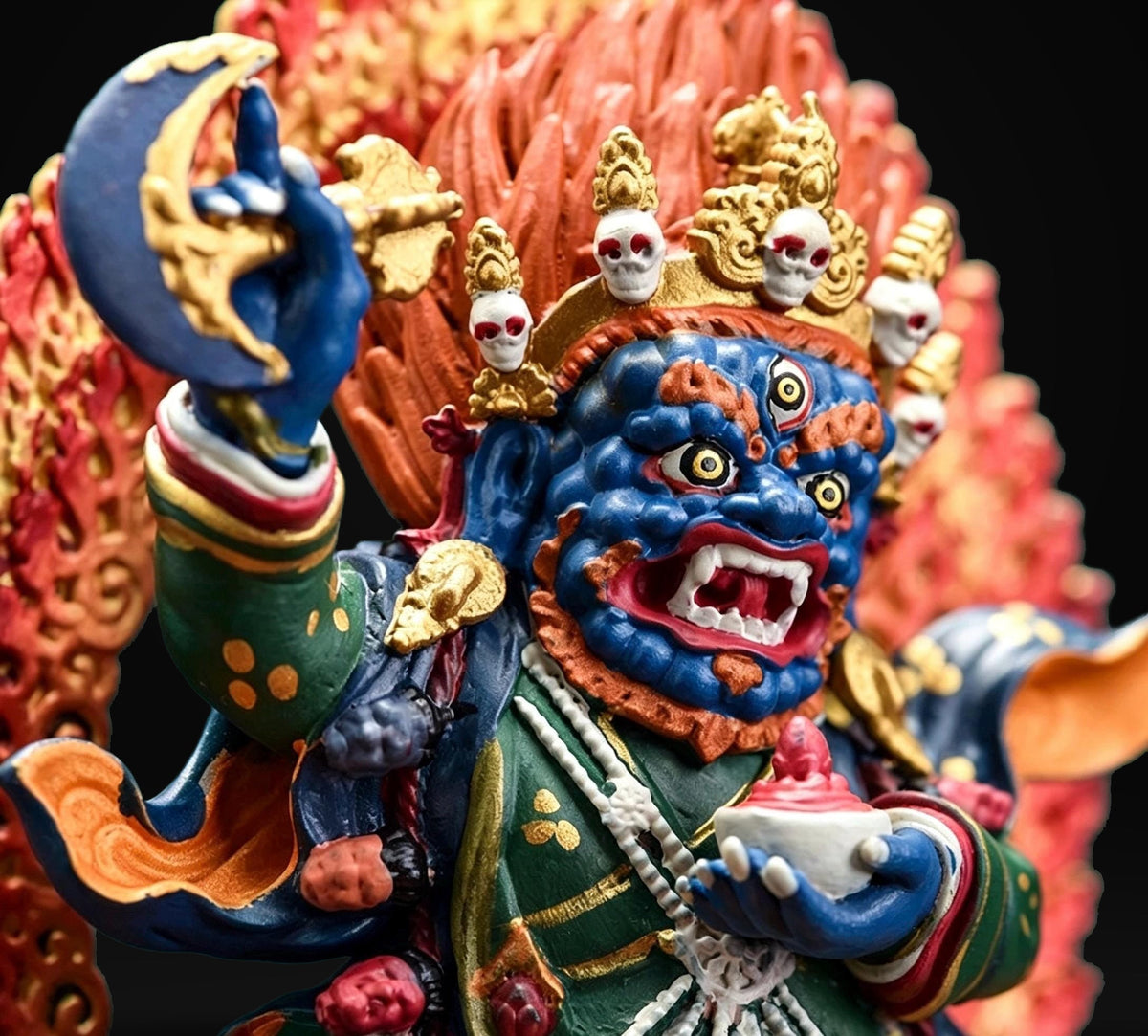 Painted Solid Copper Kagyu Mahakala Statue 11cm, Handcrafted Tibetan Buddhist Guardian Deity, Portable Vajrayana Altar Decor Gift
