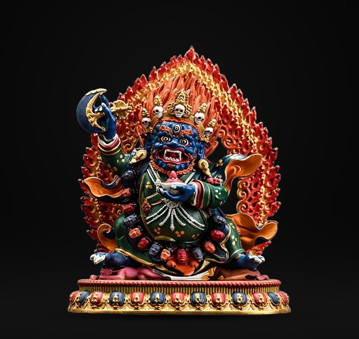 Painted Solid Copper Kagyu Mahakala Statue 11cm, Handcrafted Tibetan Buddhist Guardian Deity, Portable Vajrayana Altar Decor Gift