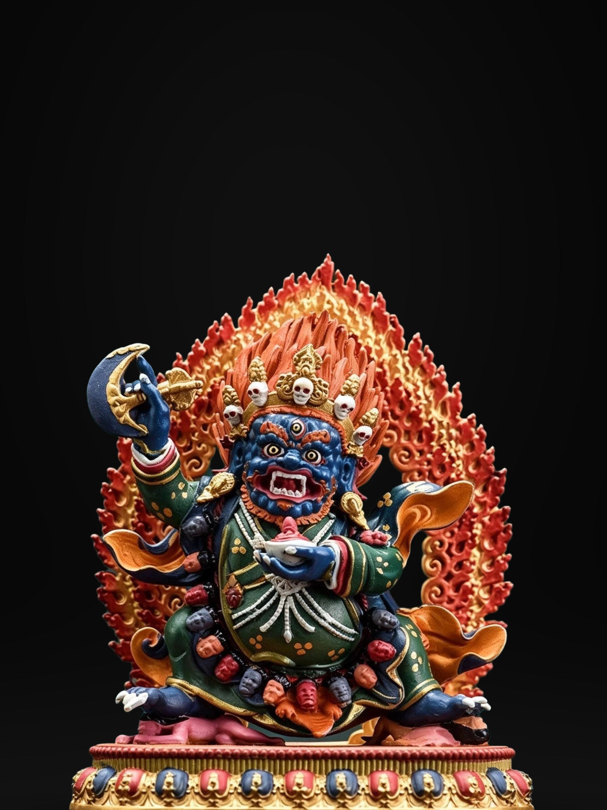 Painted Solid Copper Kagyu Mahakala Statue 11cm, Handcrafted Tibetan Buddhist Guardian Deity, Portable Vajrayana Altar Decor Gift