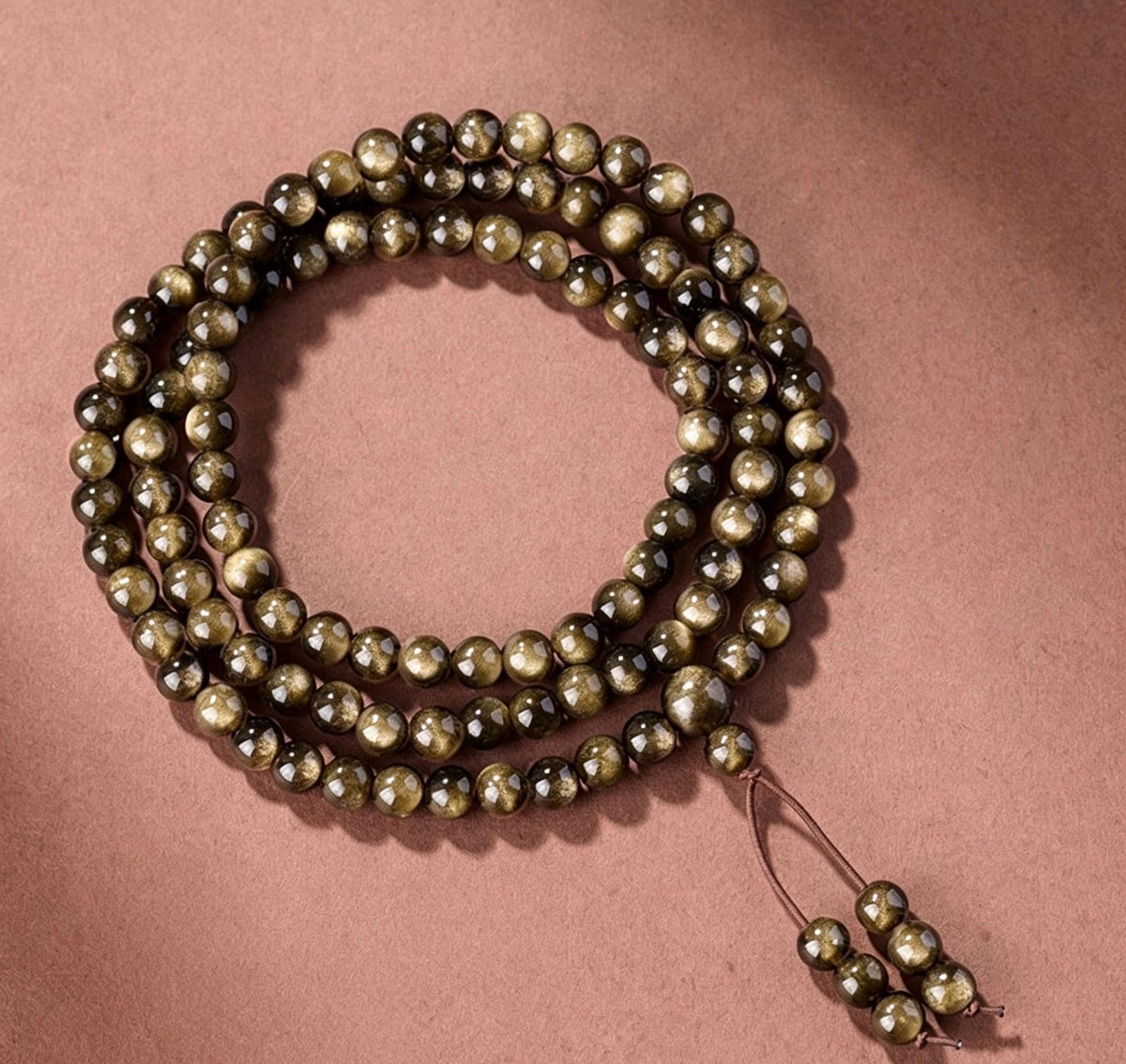 Natural Obsidian 108 Mala Beads Necklace, Gold Sheen Ice Black Obsidian Prayer Rosary Bracelet, Couples Meditation Gift 6mm 8mm 10mm