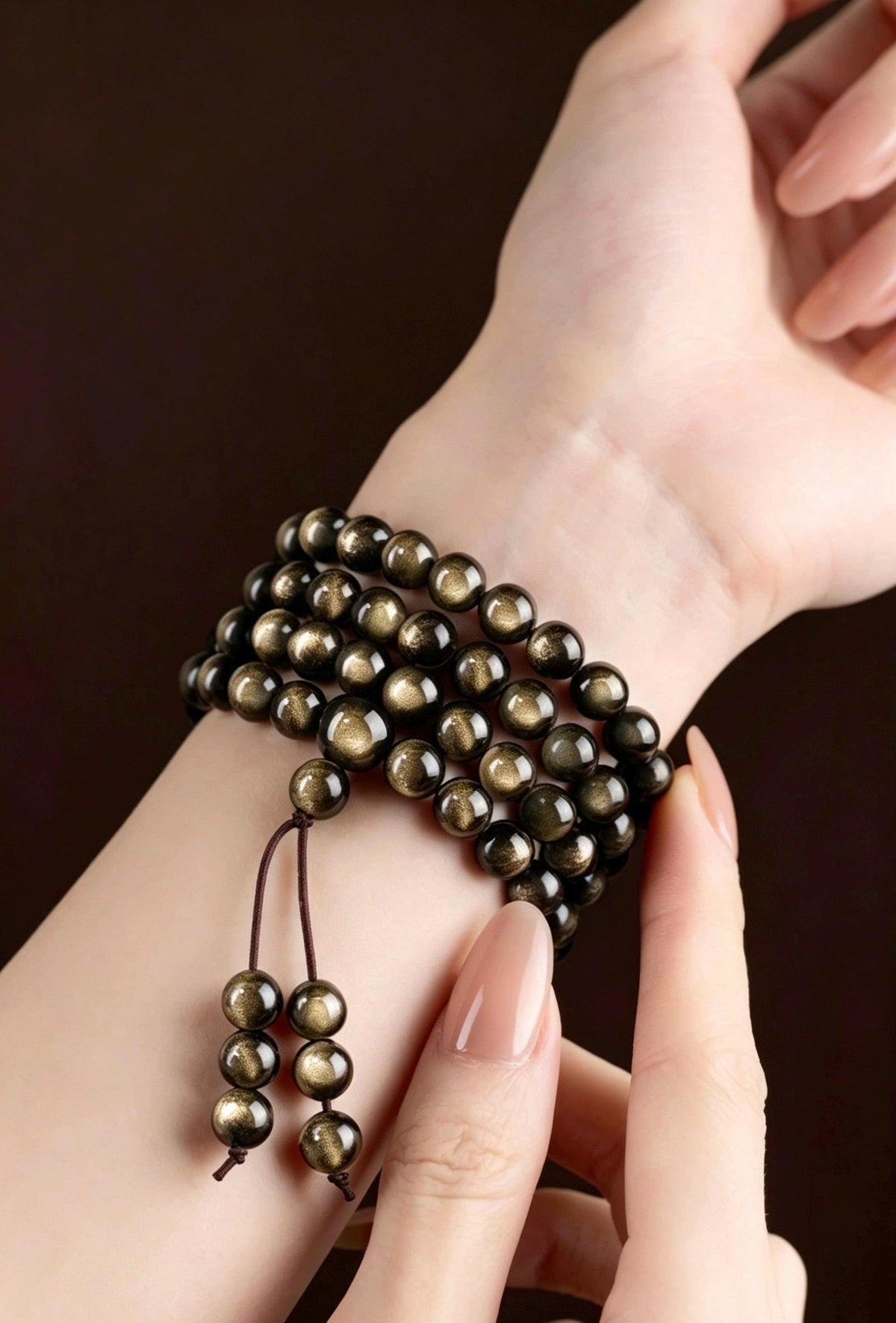 Natural Obsidian 108 Mala Beads Necklace, Gold Sheen Ice Black Obsidian Prayer Rosary Bracelet, Couples Meditation Gift 6mm 8mm 10mm