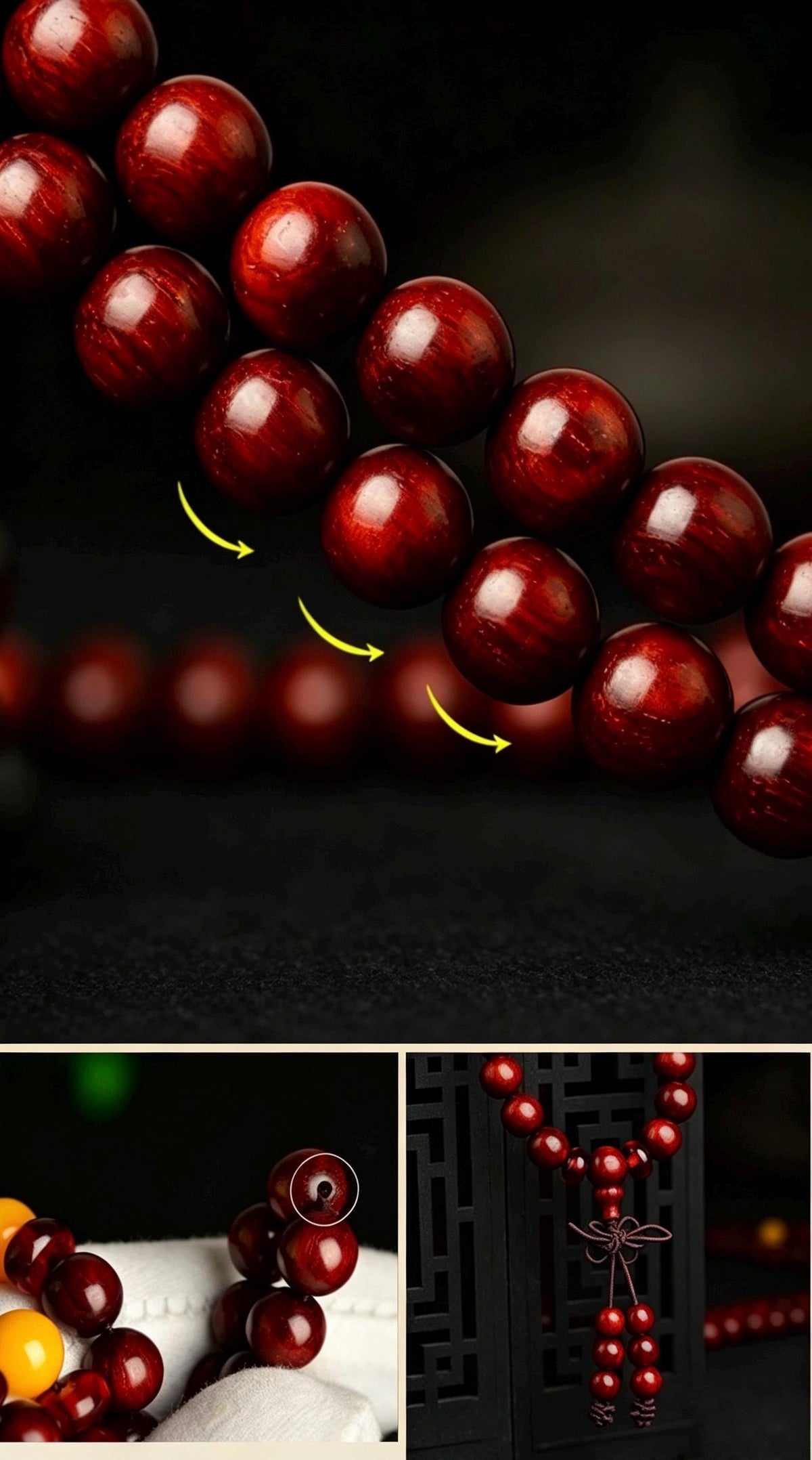 Natural Red Sandalwood 108 Mala Beads Necklace, Indian Lobular Rosewood Prayer Rosary Bracelet, Amber Jade Crystal Gift for Him Her