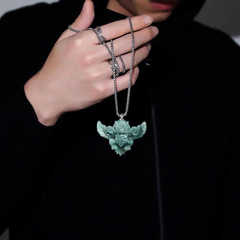 Natural Blue Water Jadeite Garuda Pendant, Carved 3D Eagle Jade Necklace with S925 Sterling Silver Bail, Mythical Bird Jewelry Gift